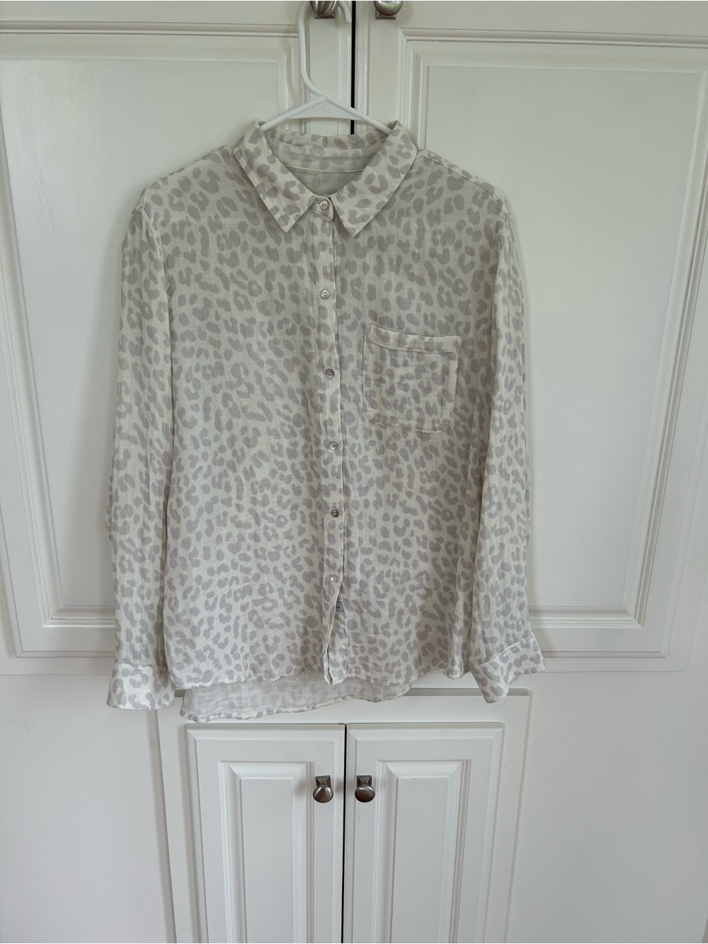 Rails Cream and Light Gray Leopard-Print Button Down Blouse